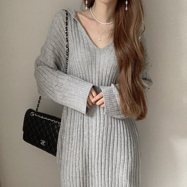 【dress】フード付きニットワンピース　M28089