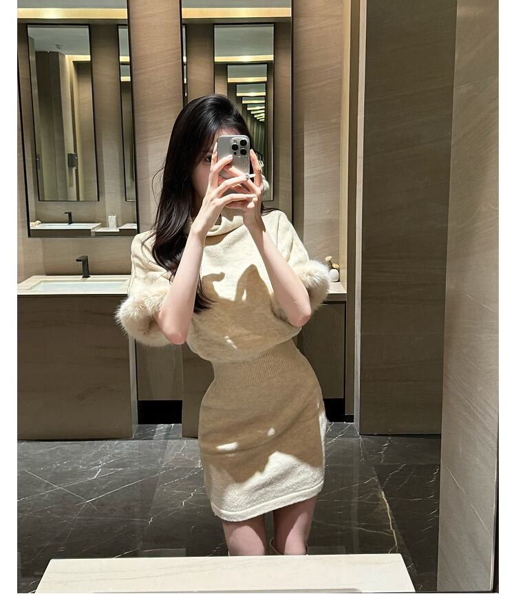 【dress】アームカバー付き袖ファーミニワンピース　N3449