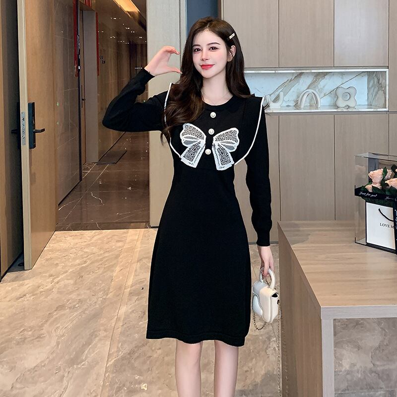 【dress】リボン付きニットワンピース　M18992