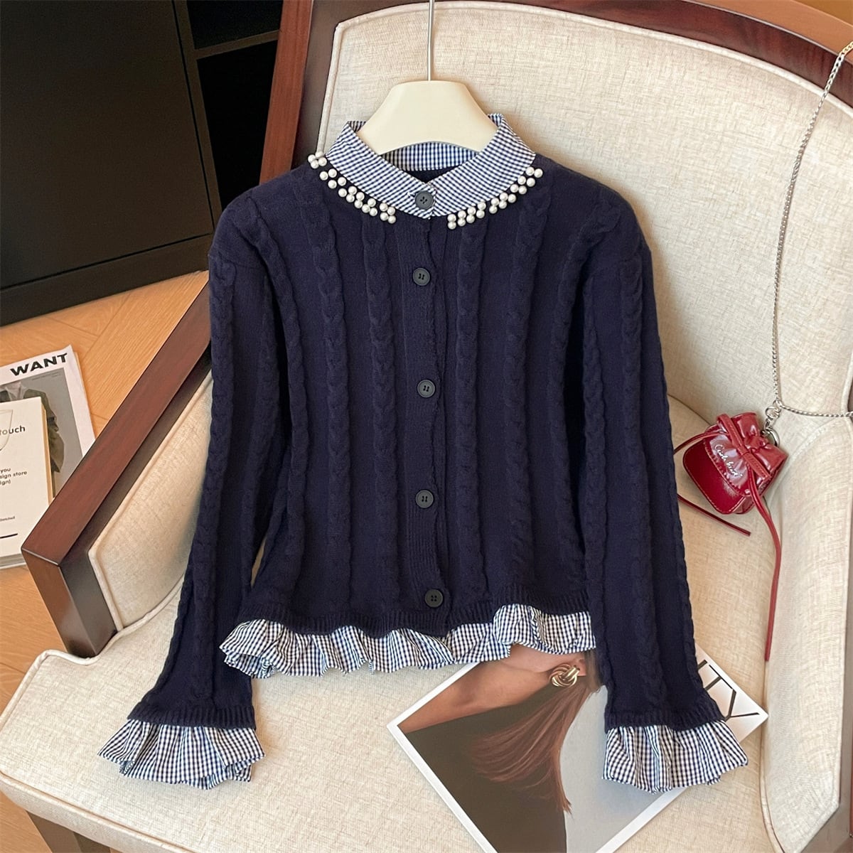 【outer】パールドッキングニットカーデ　M29223