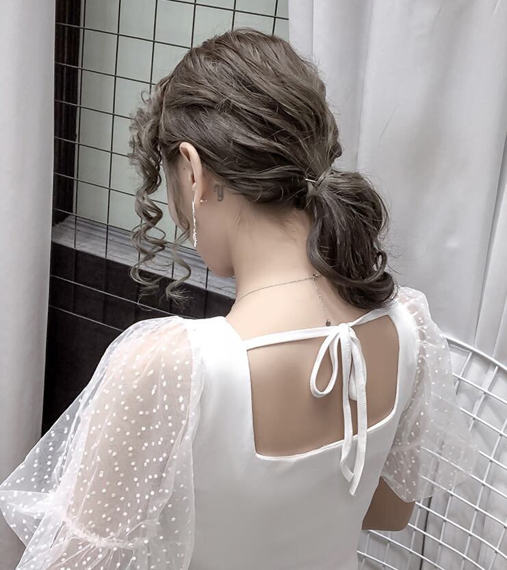 【tops】韓国風INS風スクエアネックメッシュ半袖着やせ無地TシャツF2235