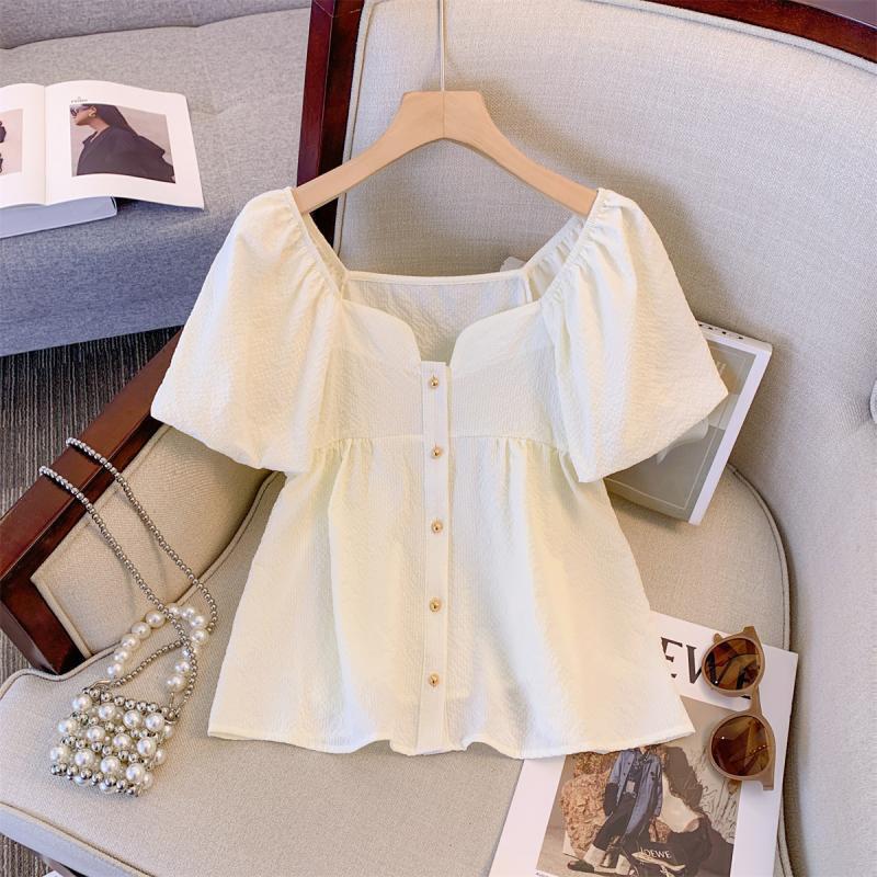 【tops】スクェアネック半袖パフ袖ブラウスF7544