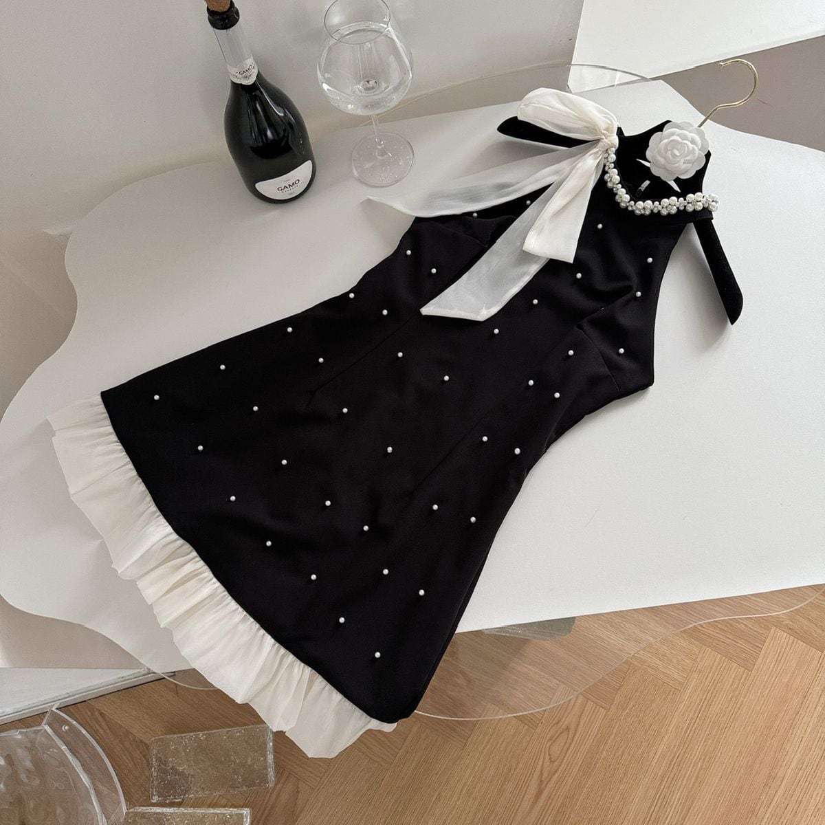 【dress】ノースリーブパールビジューワンピース　M24422