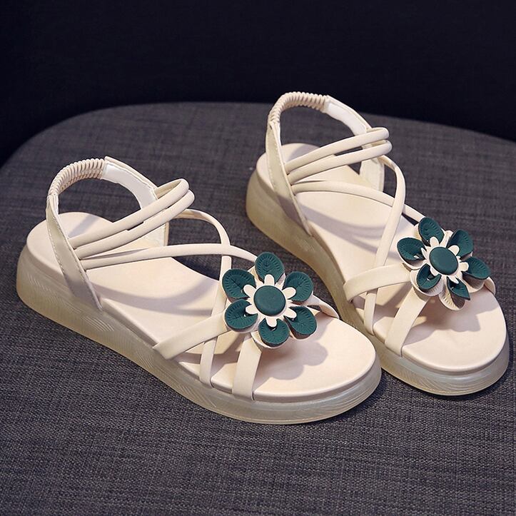 【shoes】一目惚れ！2色花模様履きやすい合わせやすいファッションサンダル