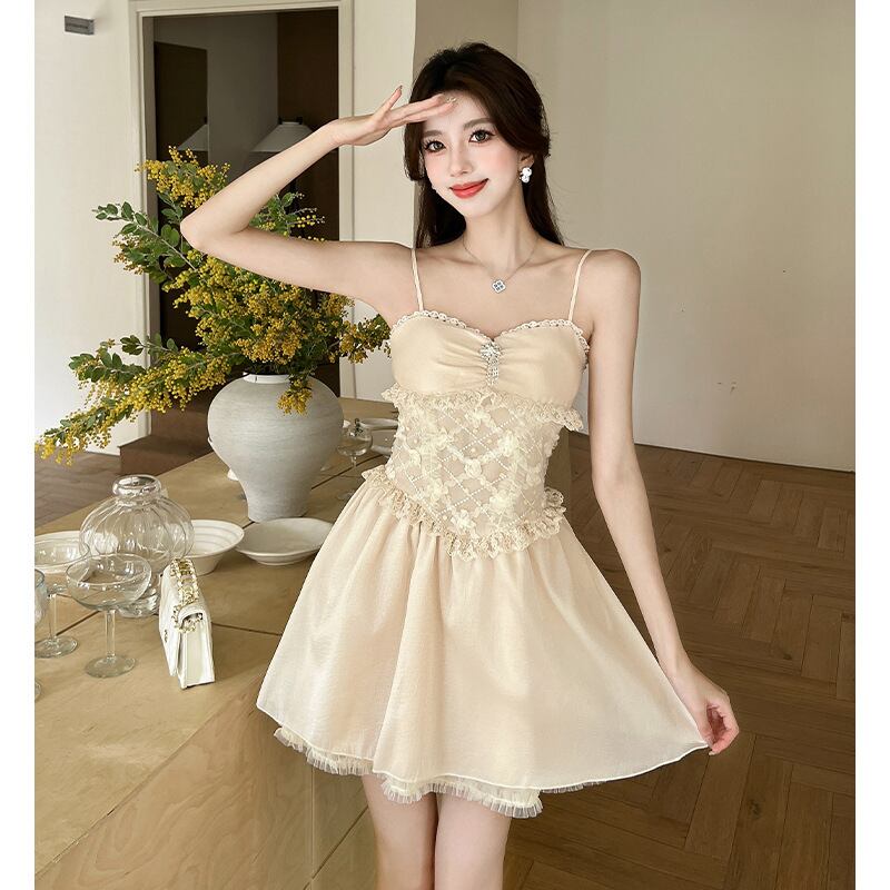 【dress】レース切り替えキャミワンピース　M30175