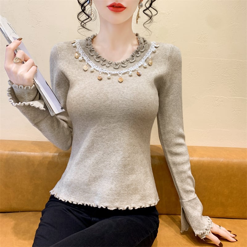 【tops】レース切り替えニットトップス　M28659