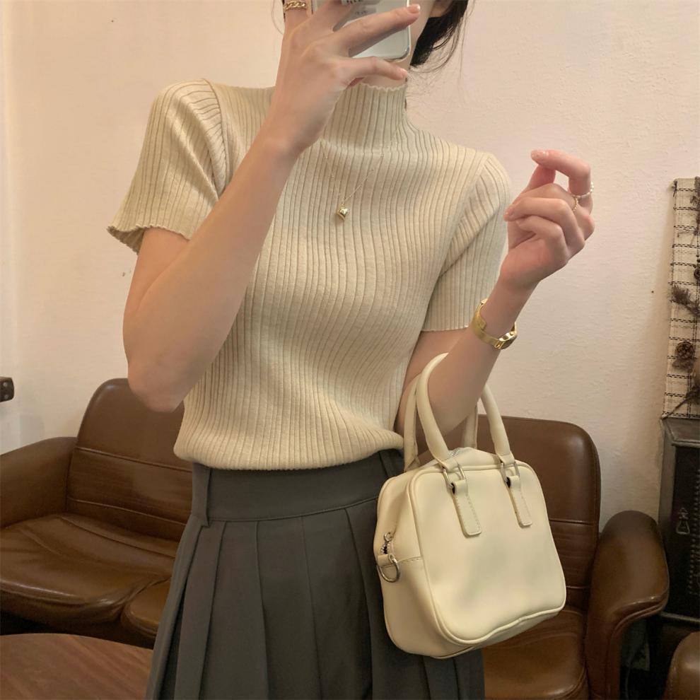 【tops】ハーフネックニットTシャツG21551