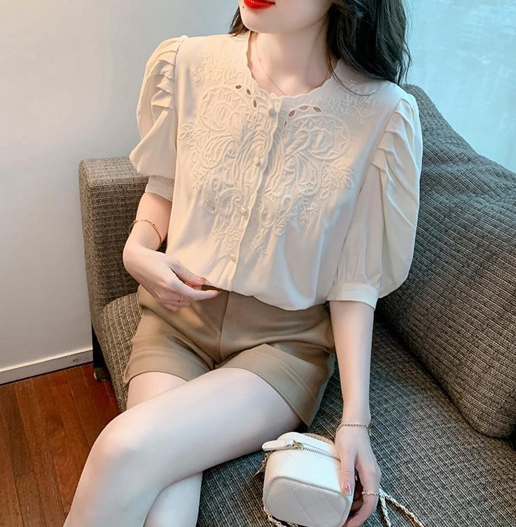 【tops】透かし彫りブラウスF7502