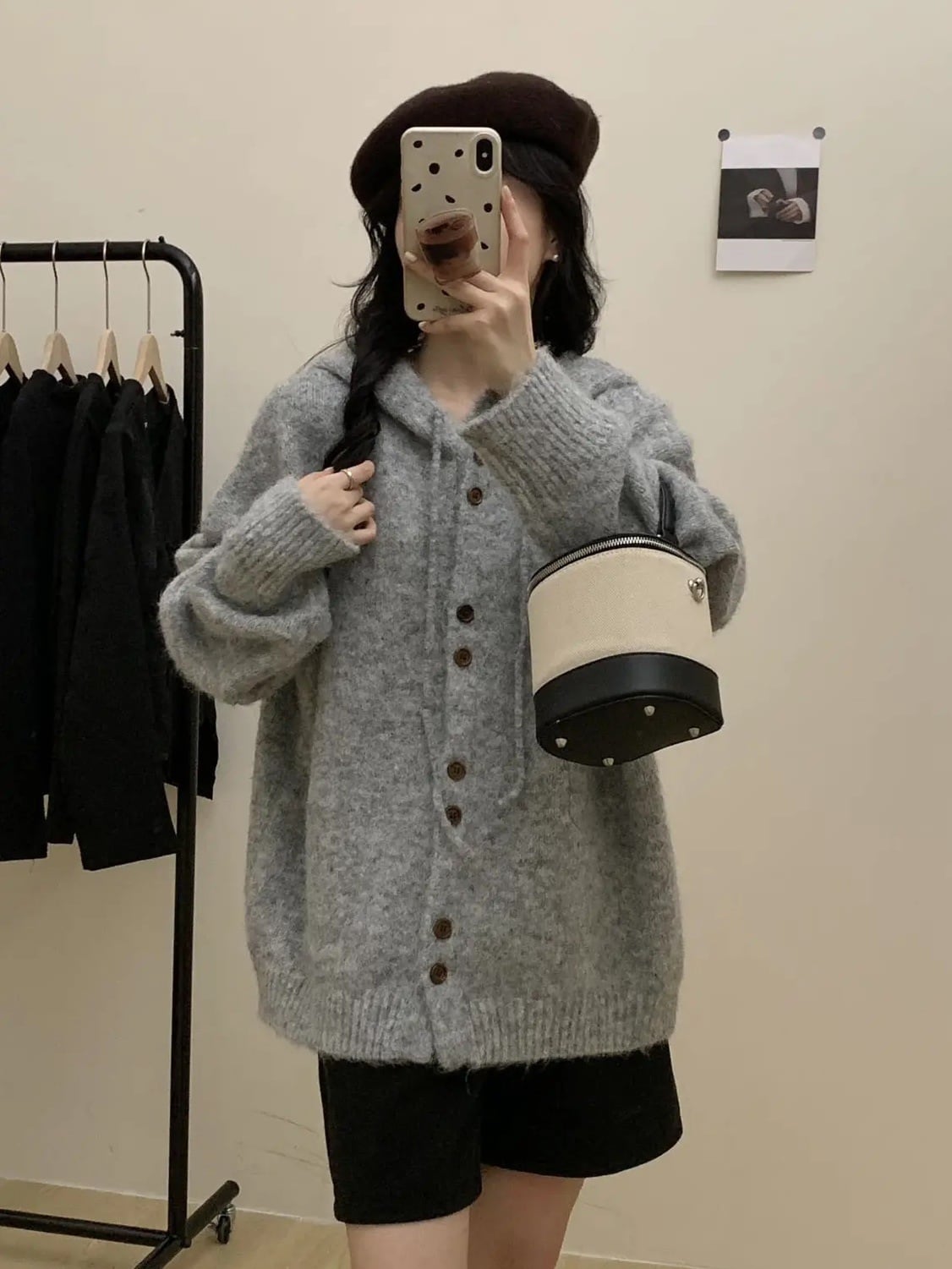 【outer】フード付きニットカーデ　M25792