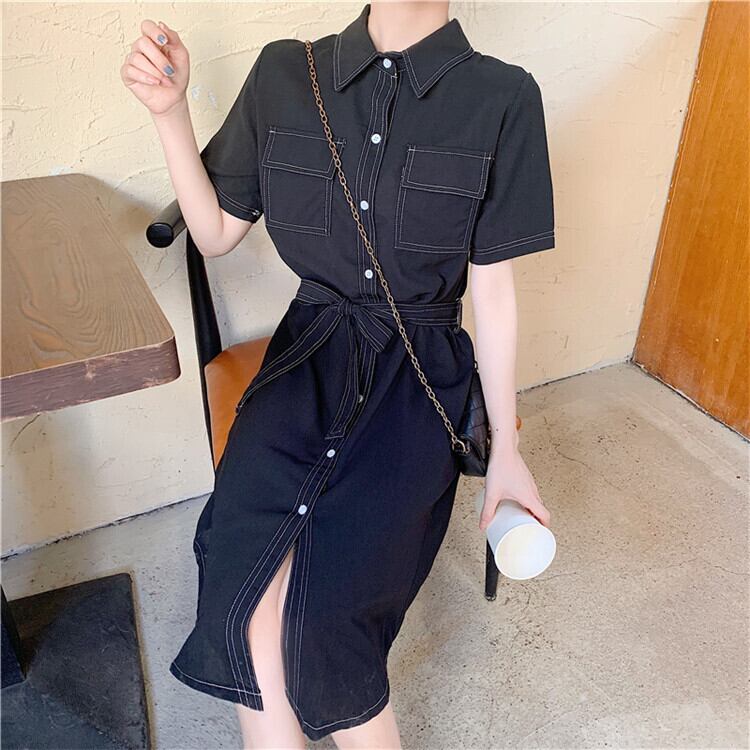 【dress】INS風ファッションPOLOネック 夏着痩せデニムワンピース G0682