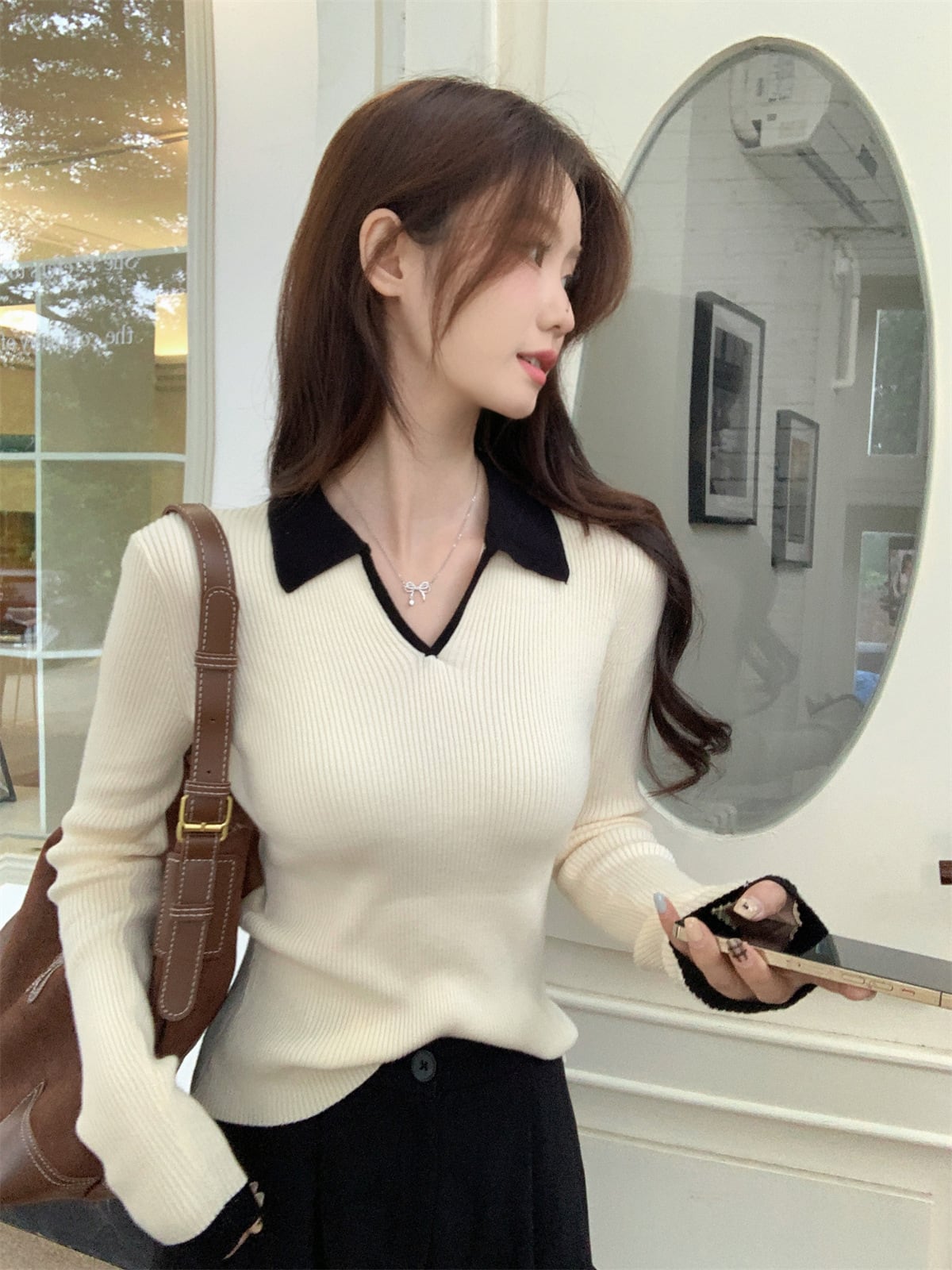 【tops】POLOネックニットトップス　M28677