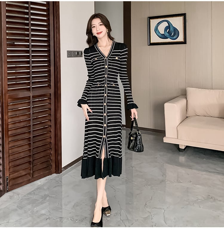 【dress】Vネックニットワンピース　M26334