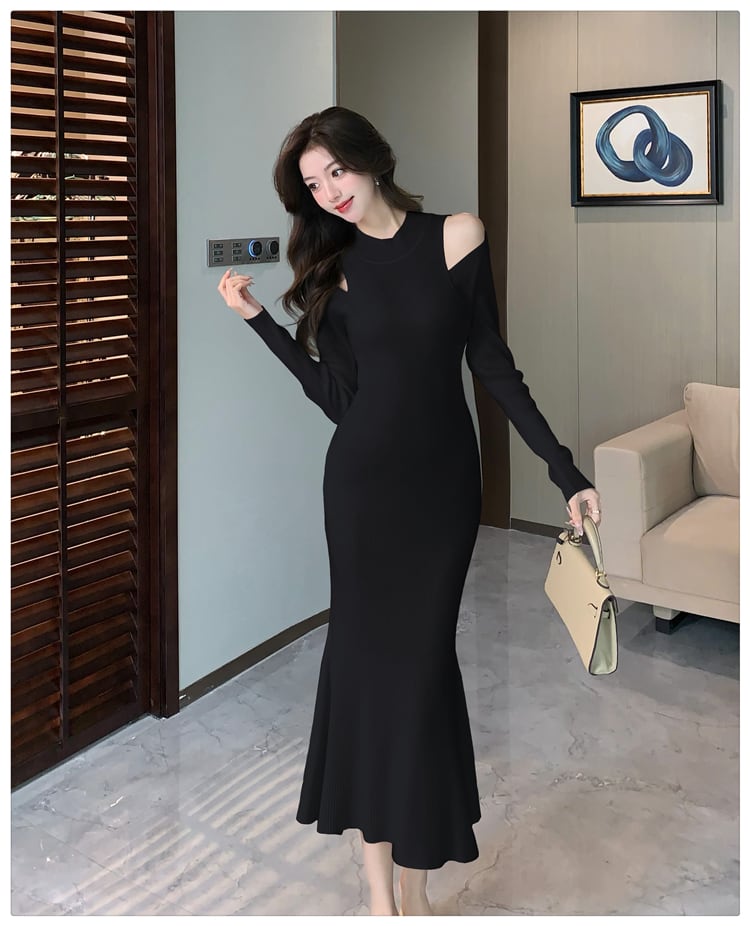 【dress】オフショルダーニットワンピース　M28025