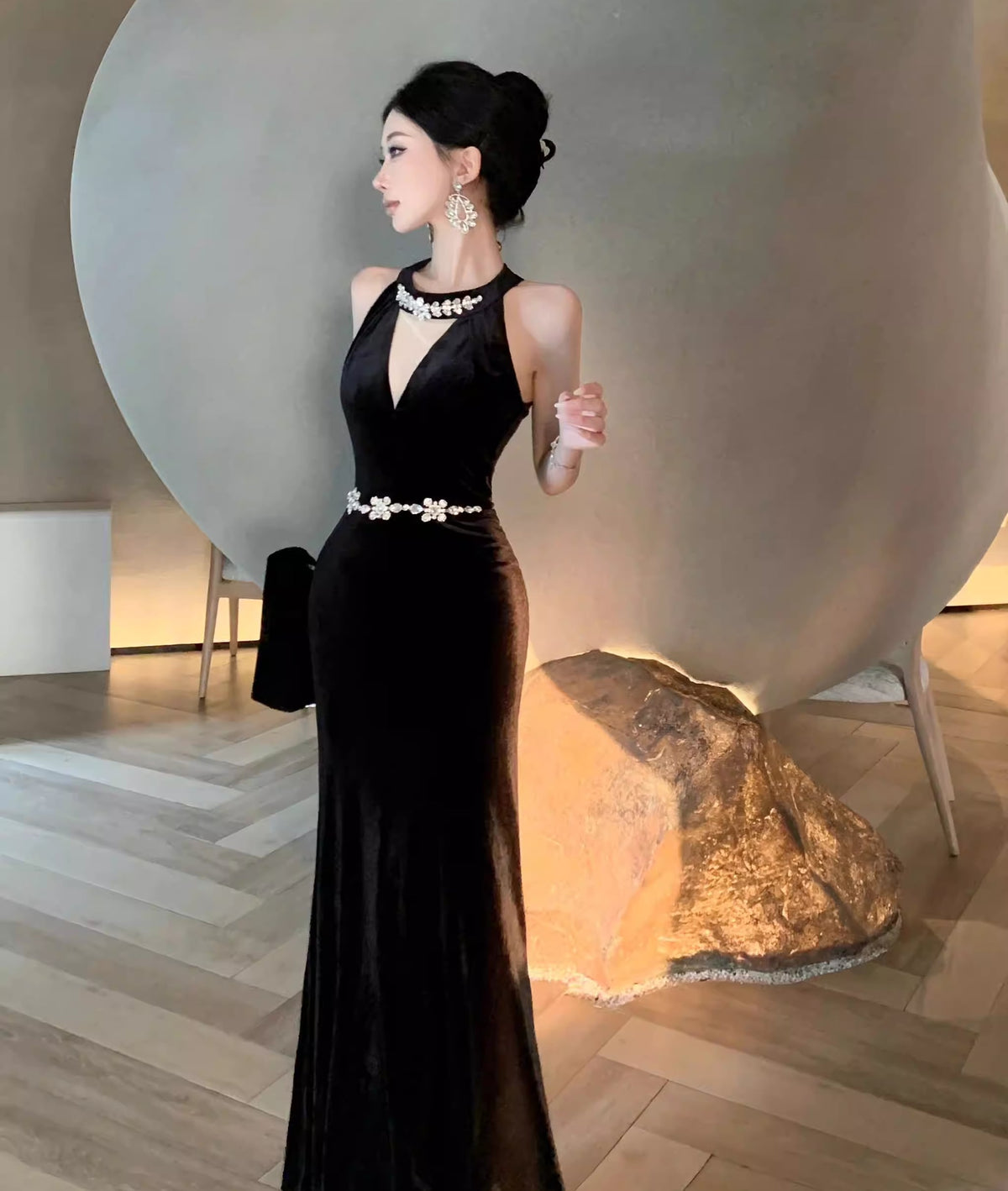 【dress】ノースリーブベルベットワンピース Q7886