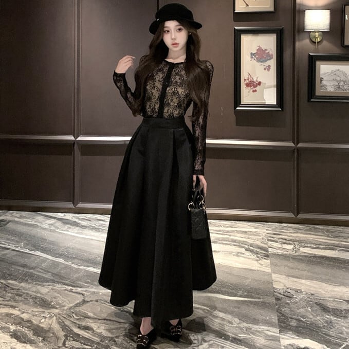 【set】レーストップスベアトップ付き×スカートセット　M28149