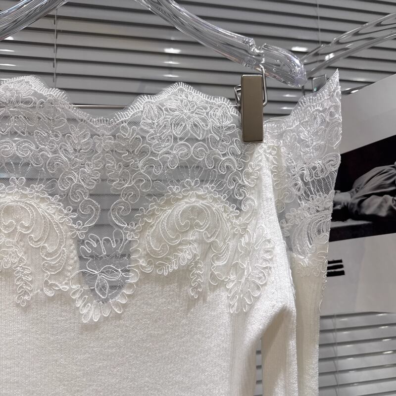 【tops】レースドッキングニットトップス Q7452
