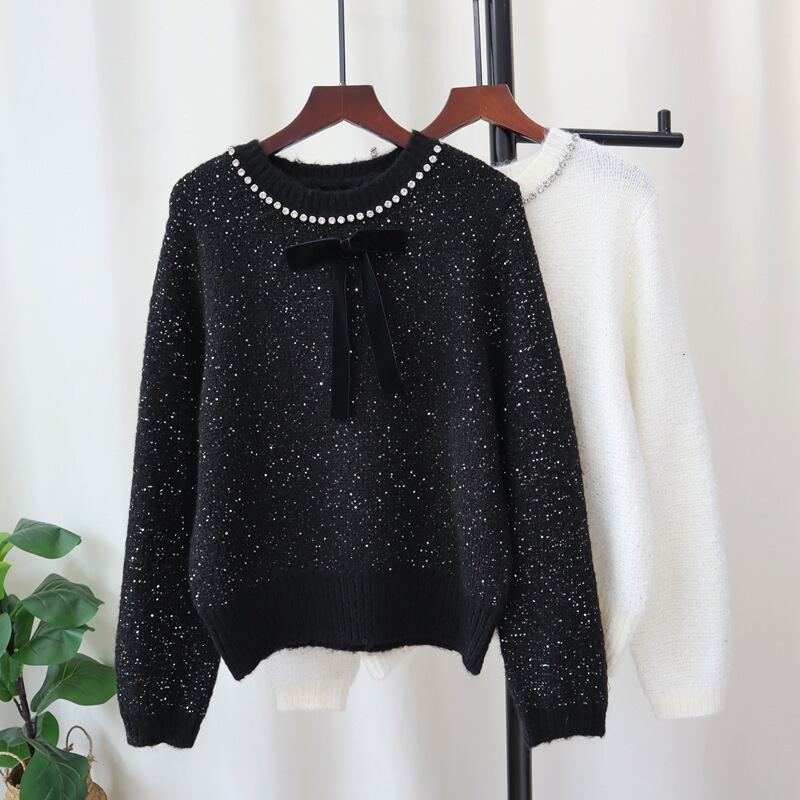【tops】ビジューリボン付きニットセーター　M28375
