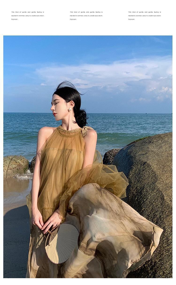 【dress】メッシュ偽二つ切り替えワンピース G20432