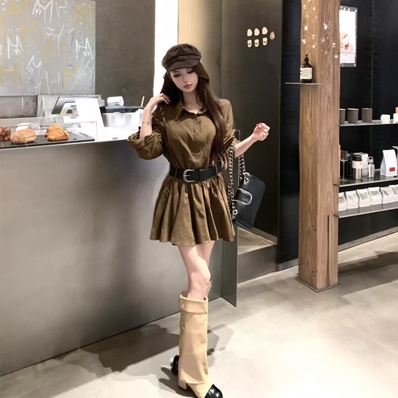 【dress】ベルト付きシャツワンピース Q7904