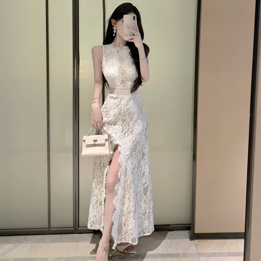【dress】バックオープンスリットレースワンピース　M32516