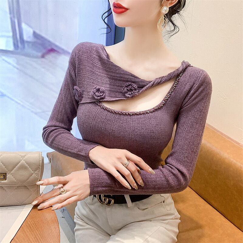 【tops】ビジュー立体フラワーニットトップス　M27727