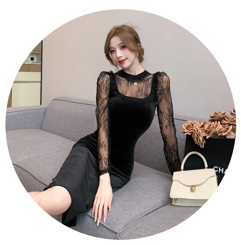 【dress】レースドッキングワンピース　M18487