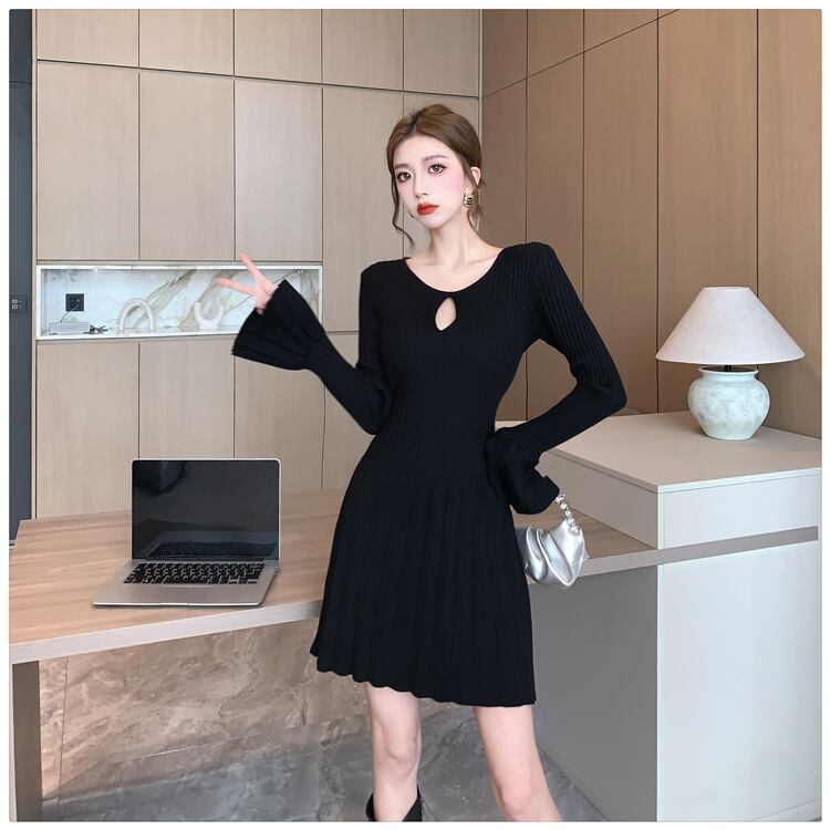 【dress】プリーツニットワンピース　M18856