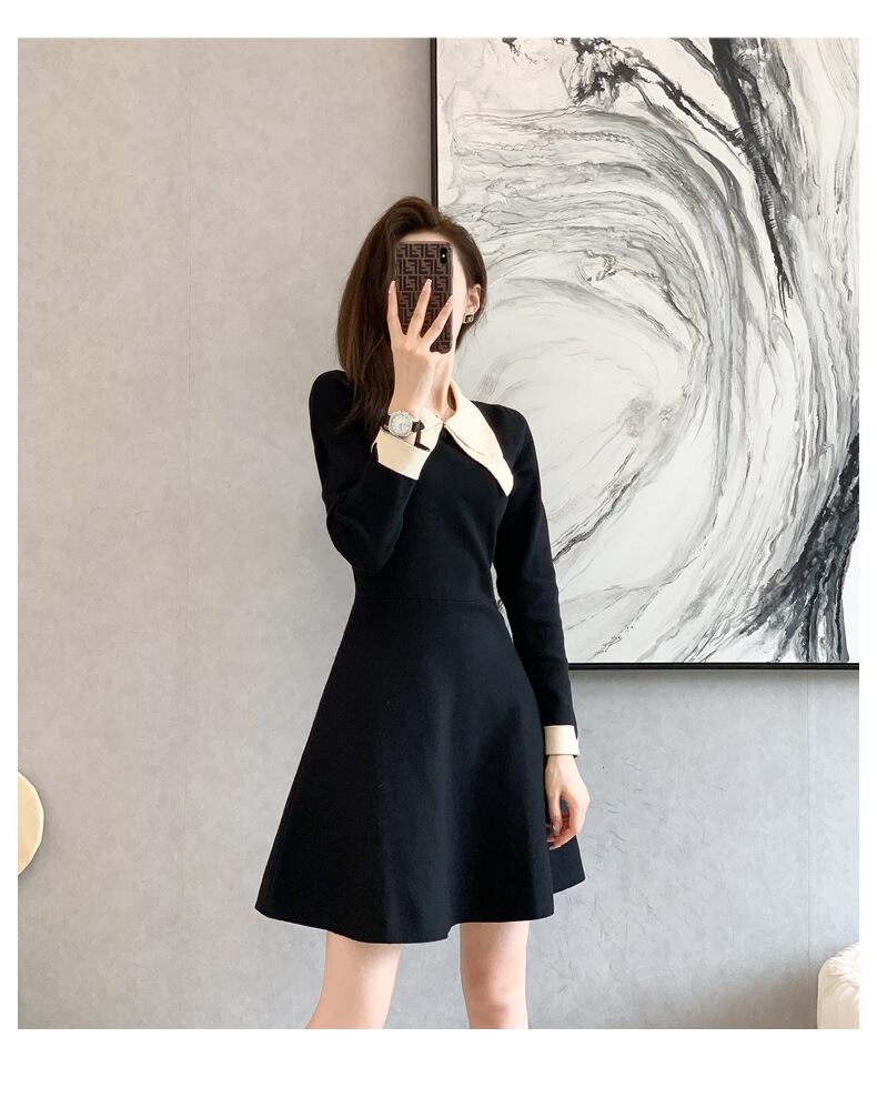 【dress】韓流スタイル!気質満点スウィートAラインハイウエストニットワンピース G2444