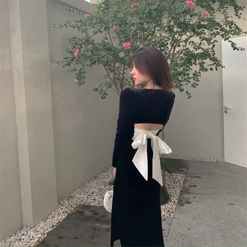 【dress】レトロスウィートフランス風長袖デザインワンピース G2168