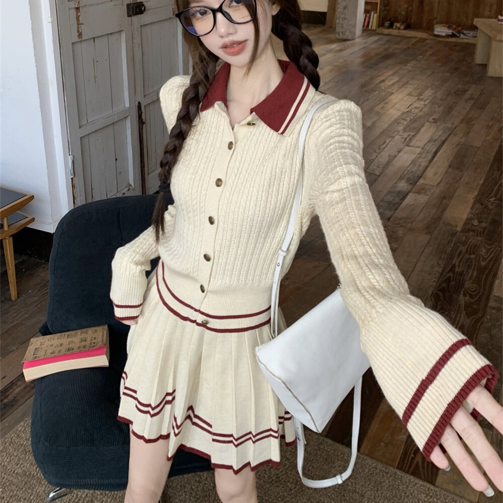 【set】ニットカーデ×スカートセット　M26042