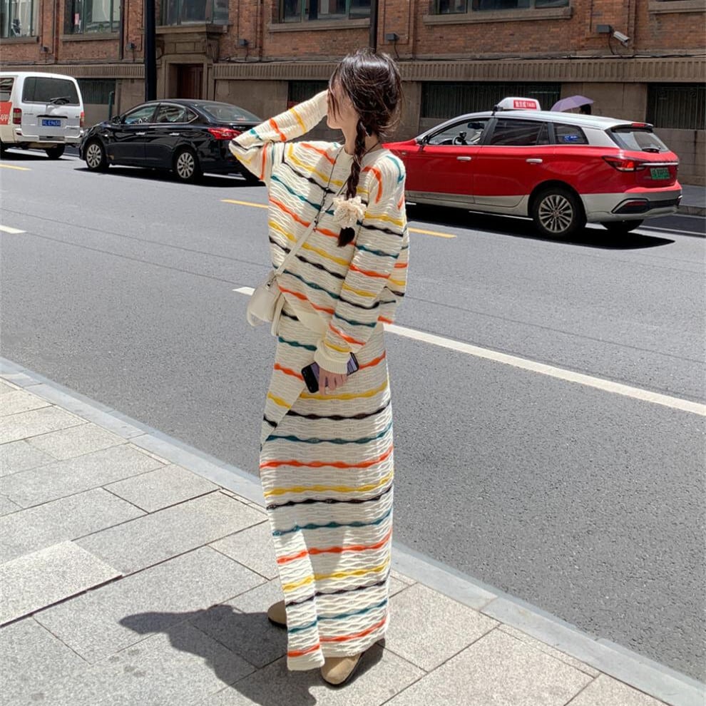 【set】カットワークニットセーター×スカートセット　M25624