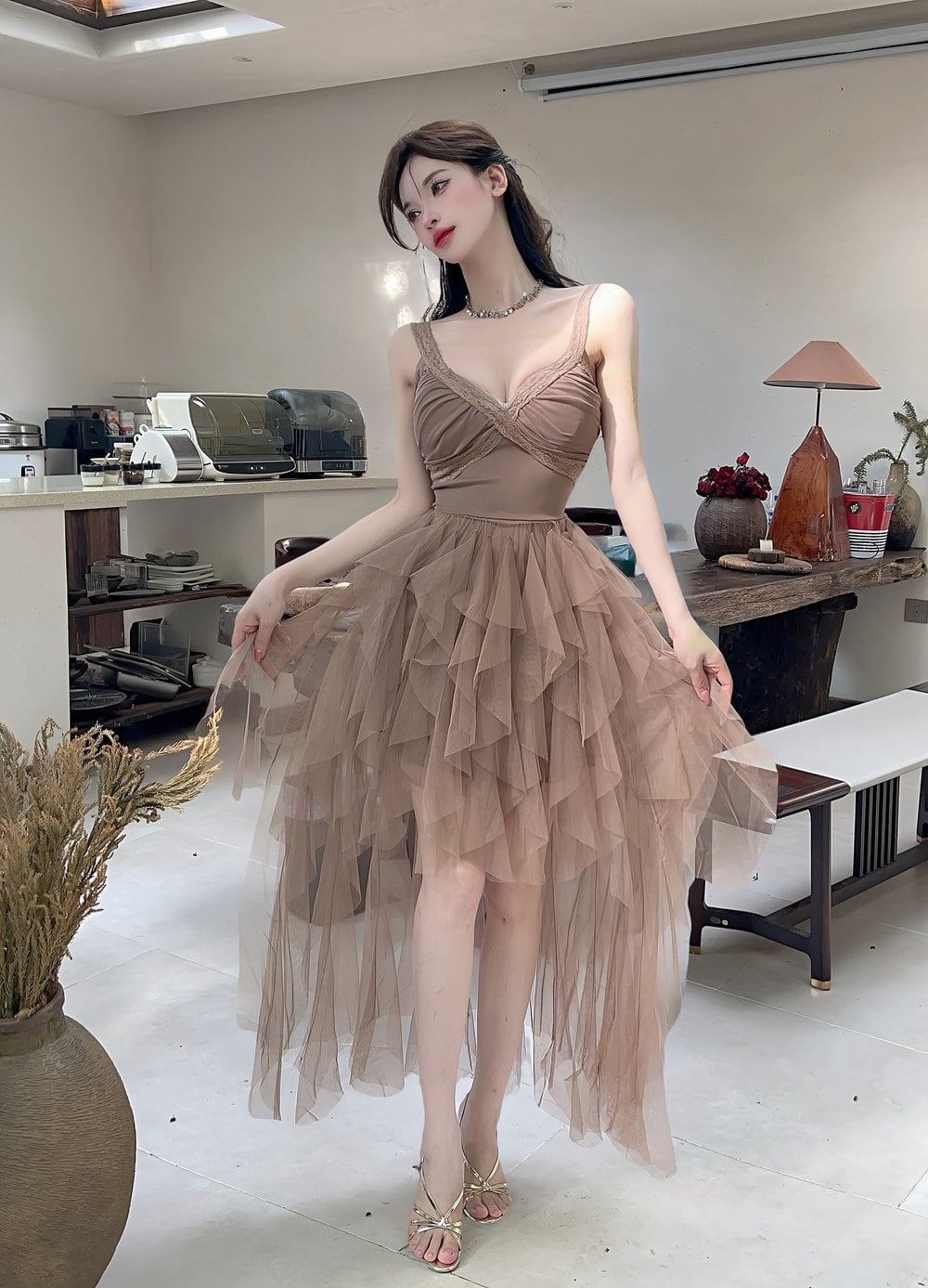 【dress】イレヘムチュールキャミワンピース Q7575