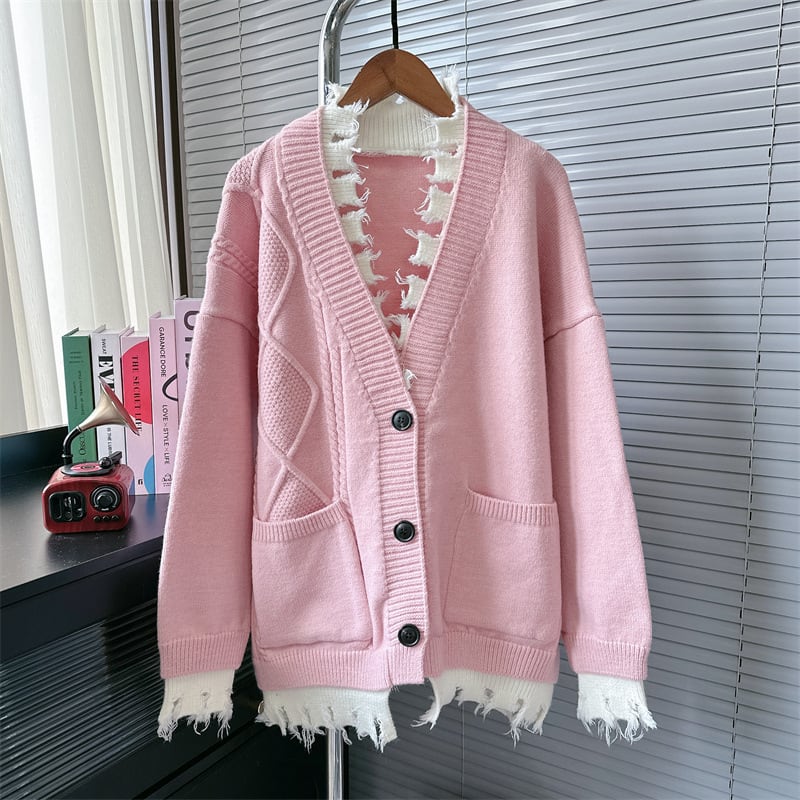 【outer】配色ニットカーデ　M26137