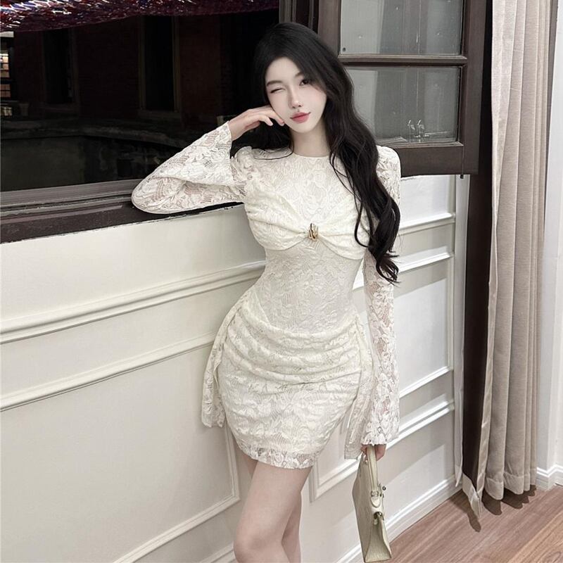 【dress】リボン付きレースワンピース Q7757
