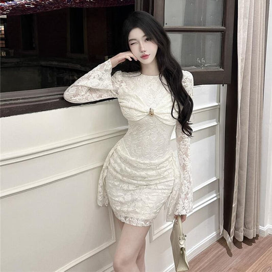 【dress】リボン付きレースワンピース Q7757