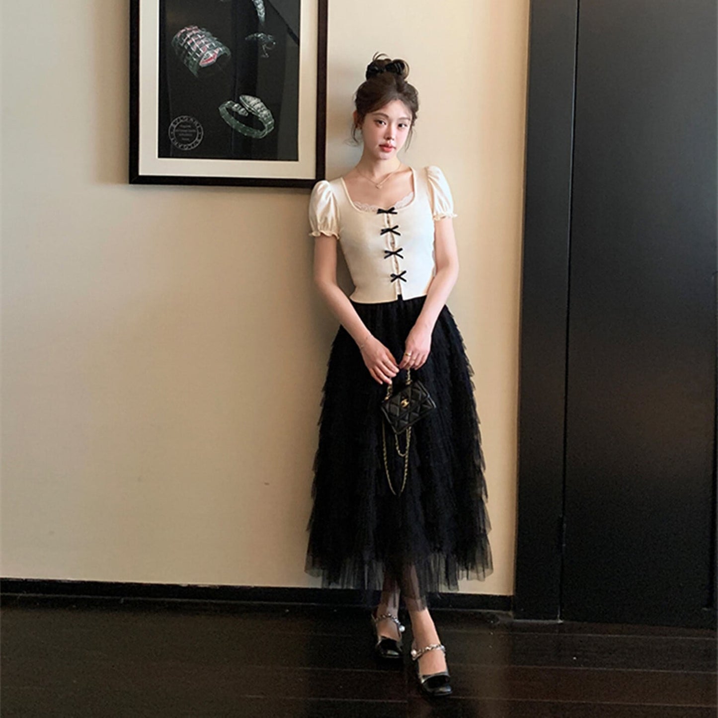 【tops】リボンレースドッキングトップス　N3012