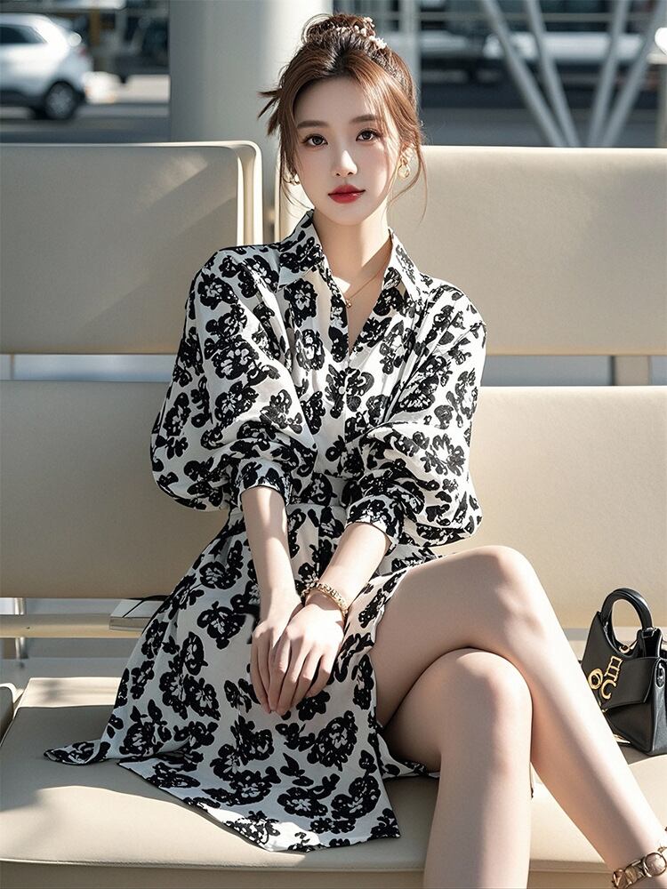 【dress】花柄シャツワンピース　M29595
