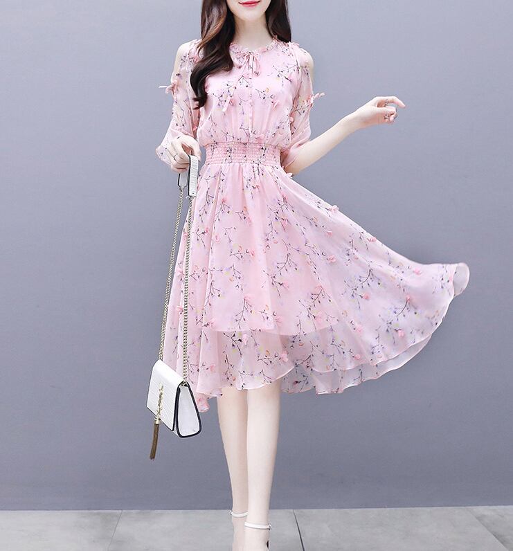 【dress】韓国風好感度100％気質満点シフォンスウィート花柄ワンピース