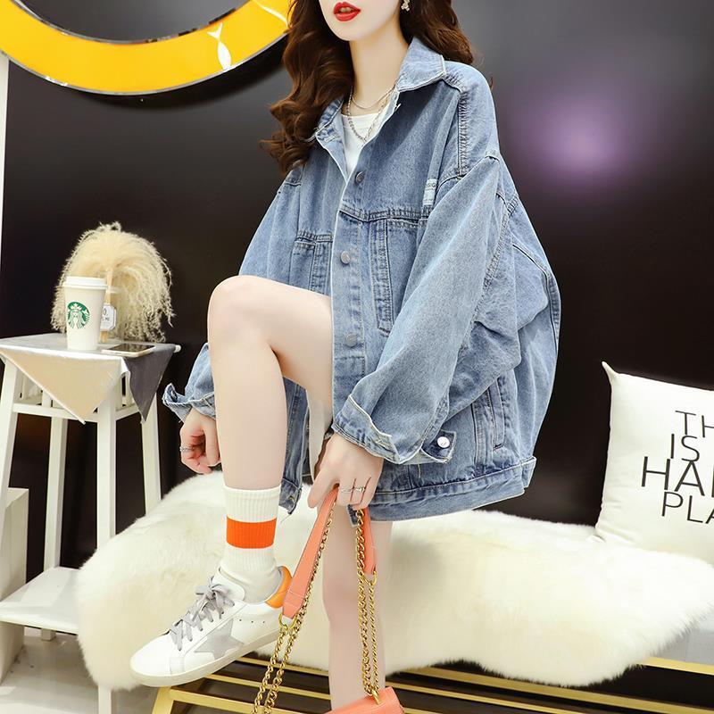 【outer】韓国ファッション秋新作ラペル長袖レトロゆったり着回しデニムジャケットF0695