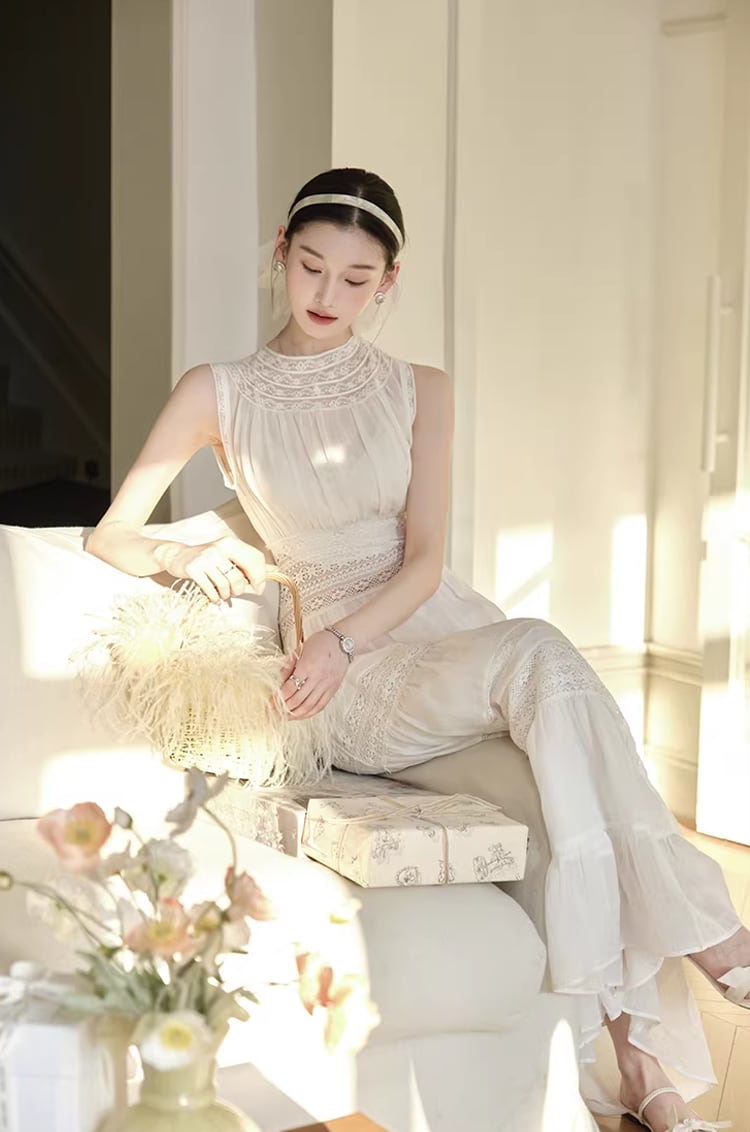 【dress】レースドッキングロングワンピース Q8386