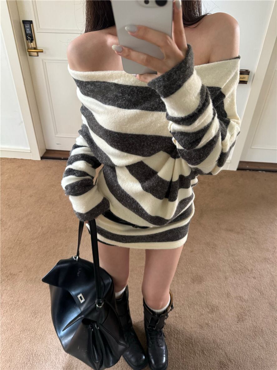 【dress】オフショルダーニットワンピース　M27978