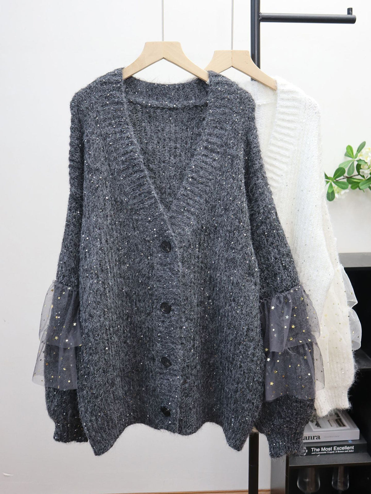 【outer】チュールドッキングニットカーディガン Q7867