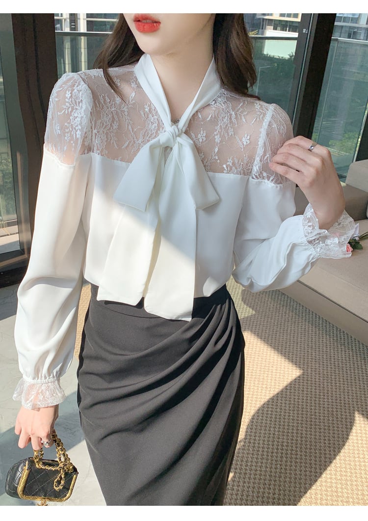 【tops】レース切り替えシャツトップス　M25165