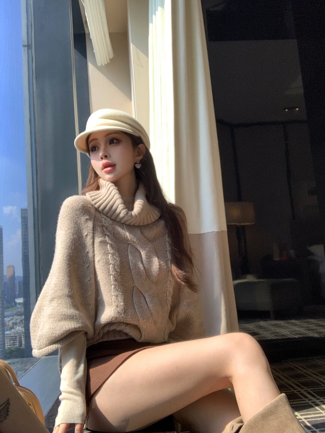 【tops】ハイネックドルマンスリーブニットトップス　N3336