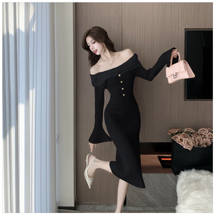 【dress】フリルニットワンピース　M18534