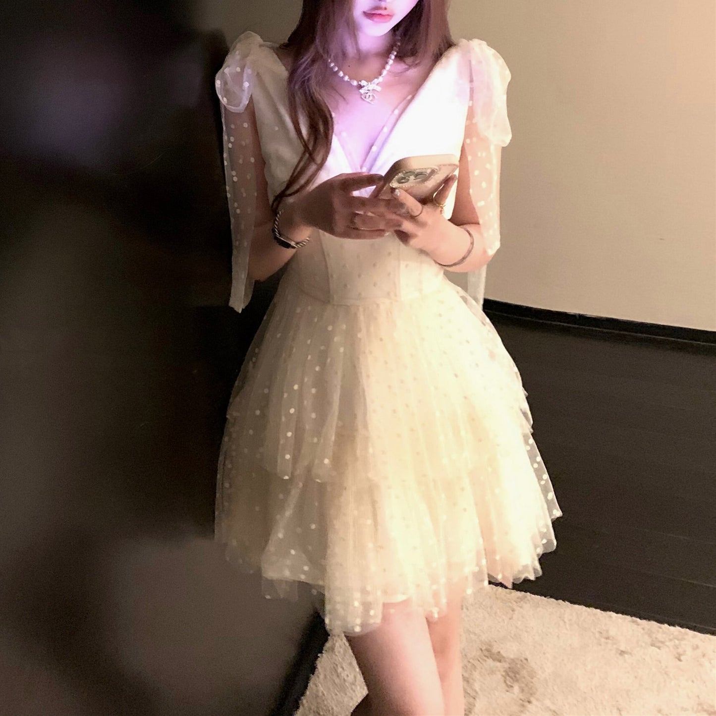【dress】ショルダーリボンチュールワンピース　M31301