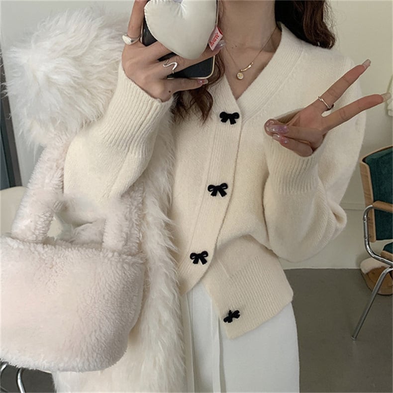 【outer】リボン付きニットカーデ　M25847