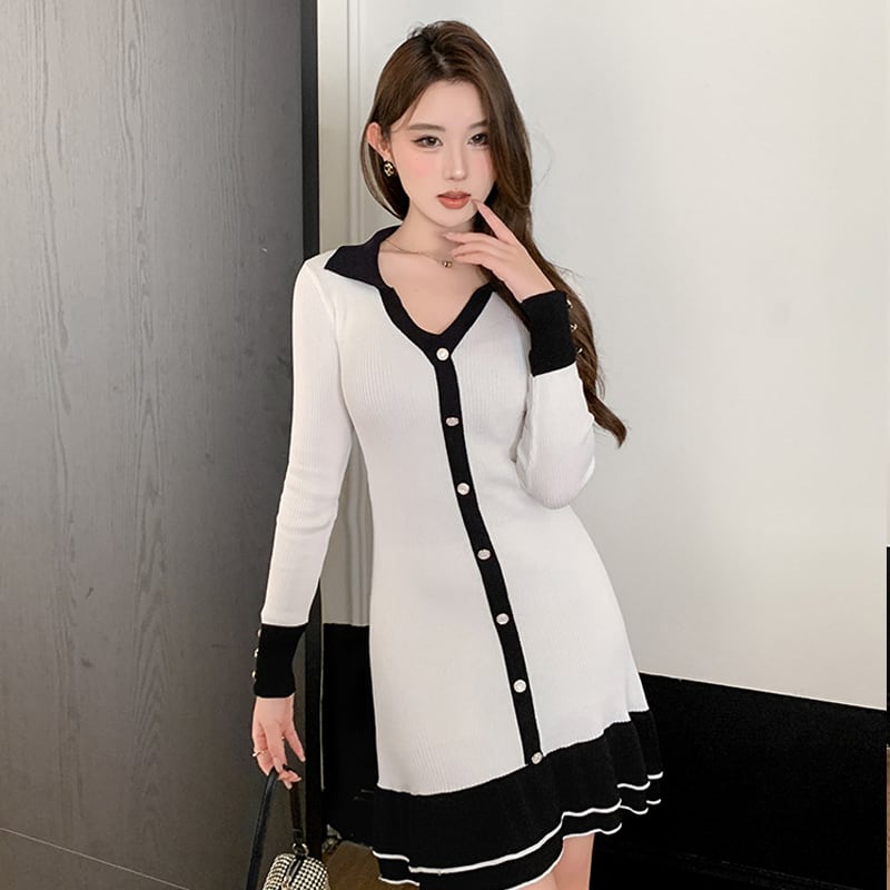 【dress】フレアニットワンピース Q7004