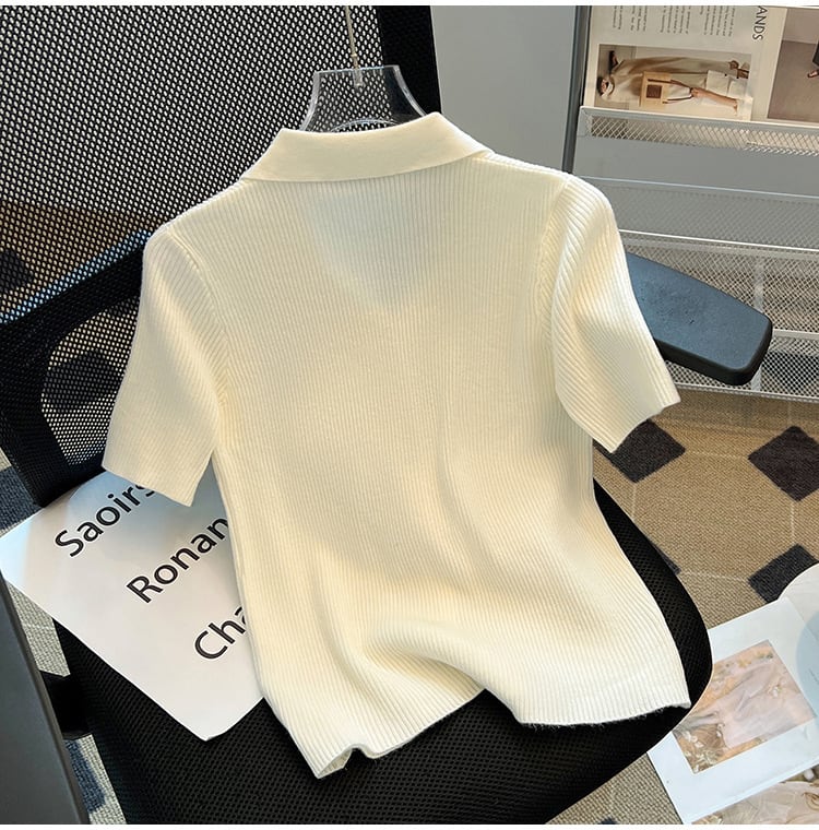 【tops】POLOネックニットＴシャツF7401