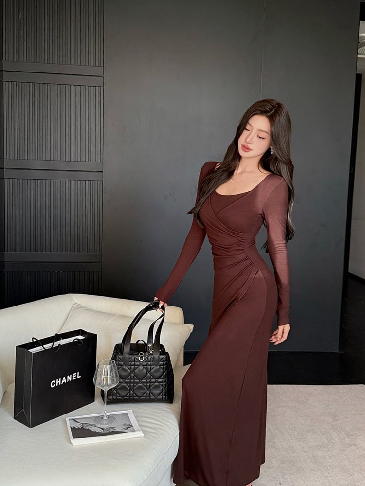 【dress】クロスデザインロングワンピース Q6908